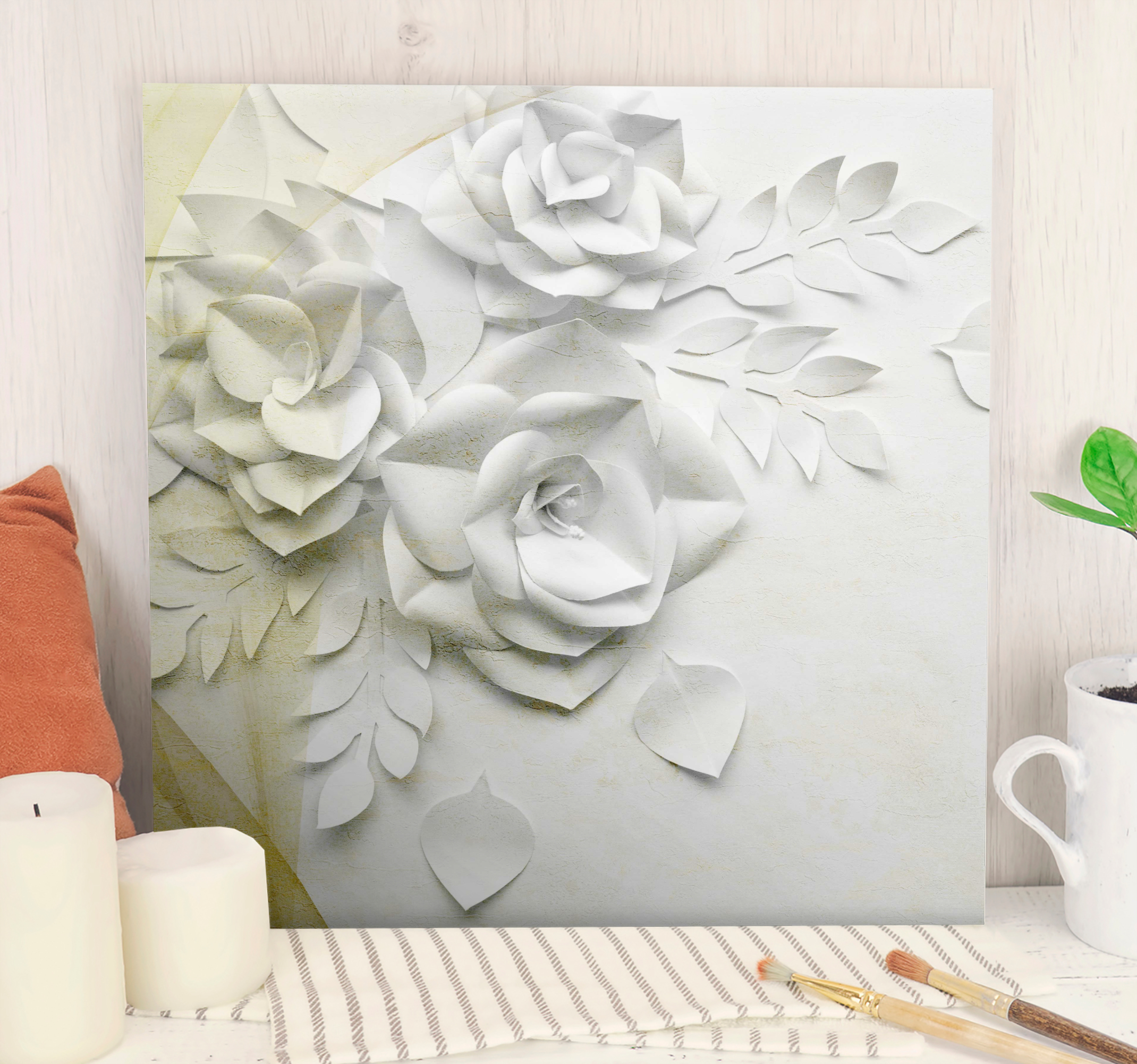 Cuadro en 3d Elegantes flores blancas doradas
