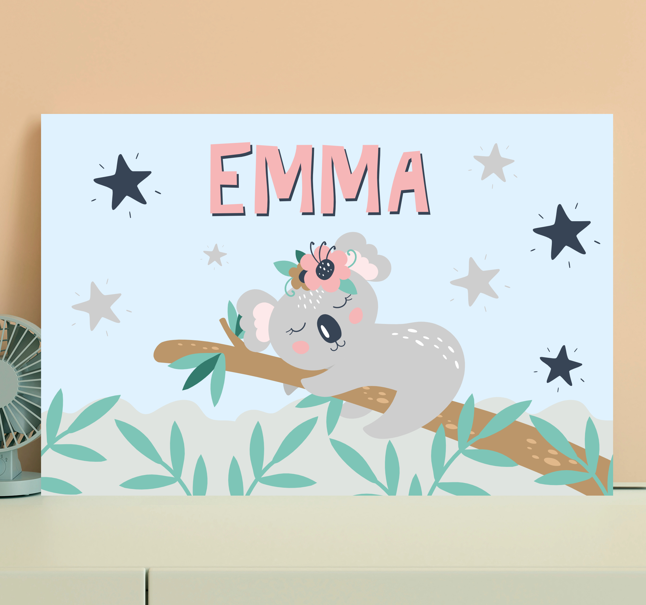 Cuadro para bebés Lindo koala para niña con nombre