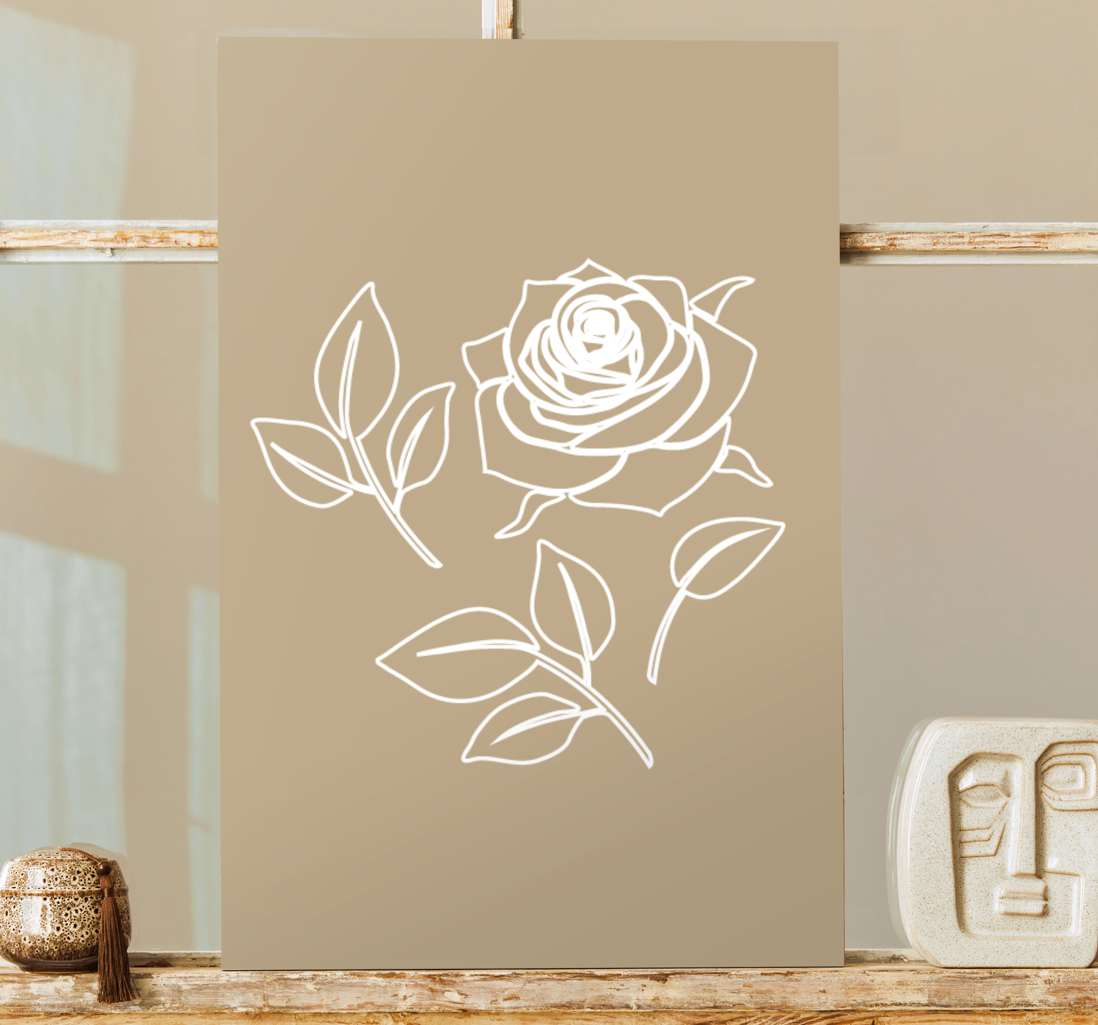 Cuadro flores Patrón de rosa detallado fondo beige