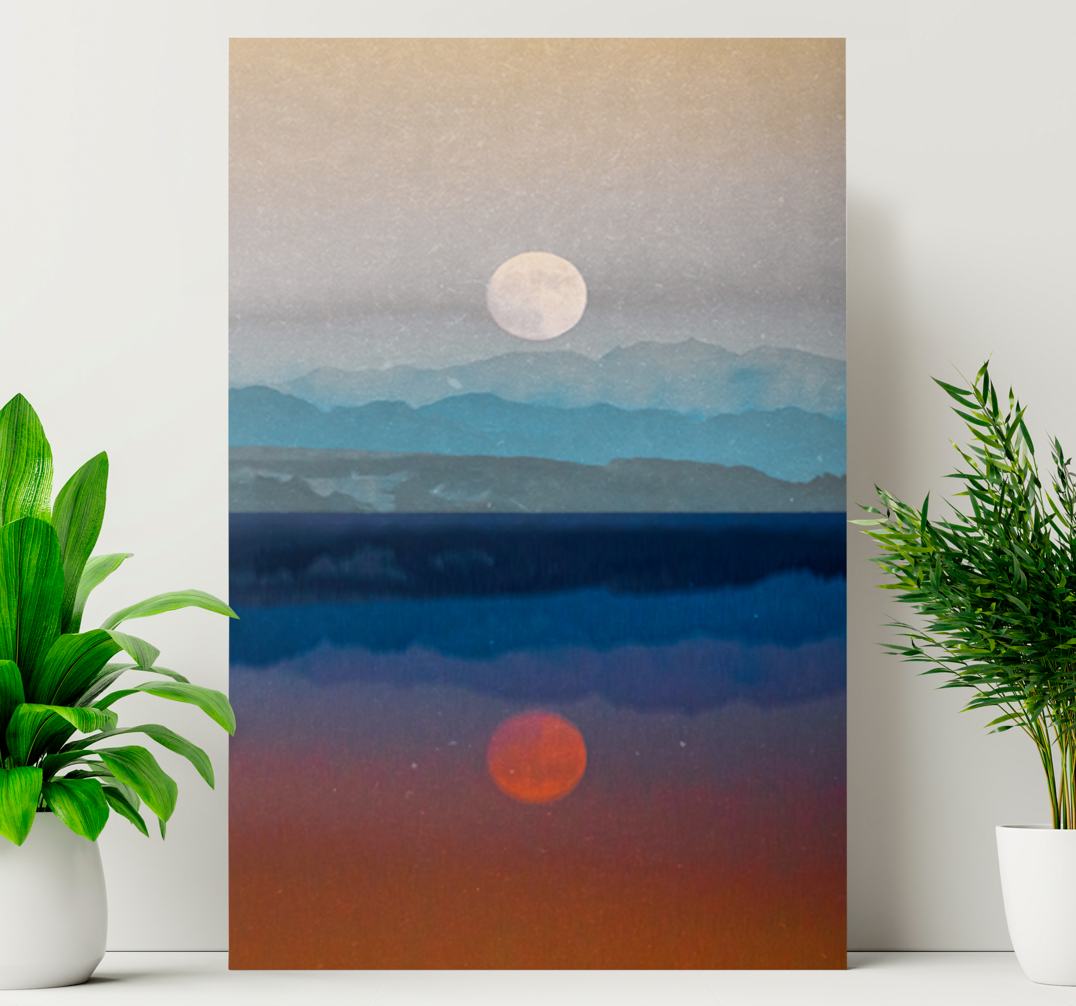 Cuadro de paisaje lugar hermoso diseño de luna