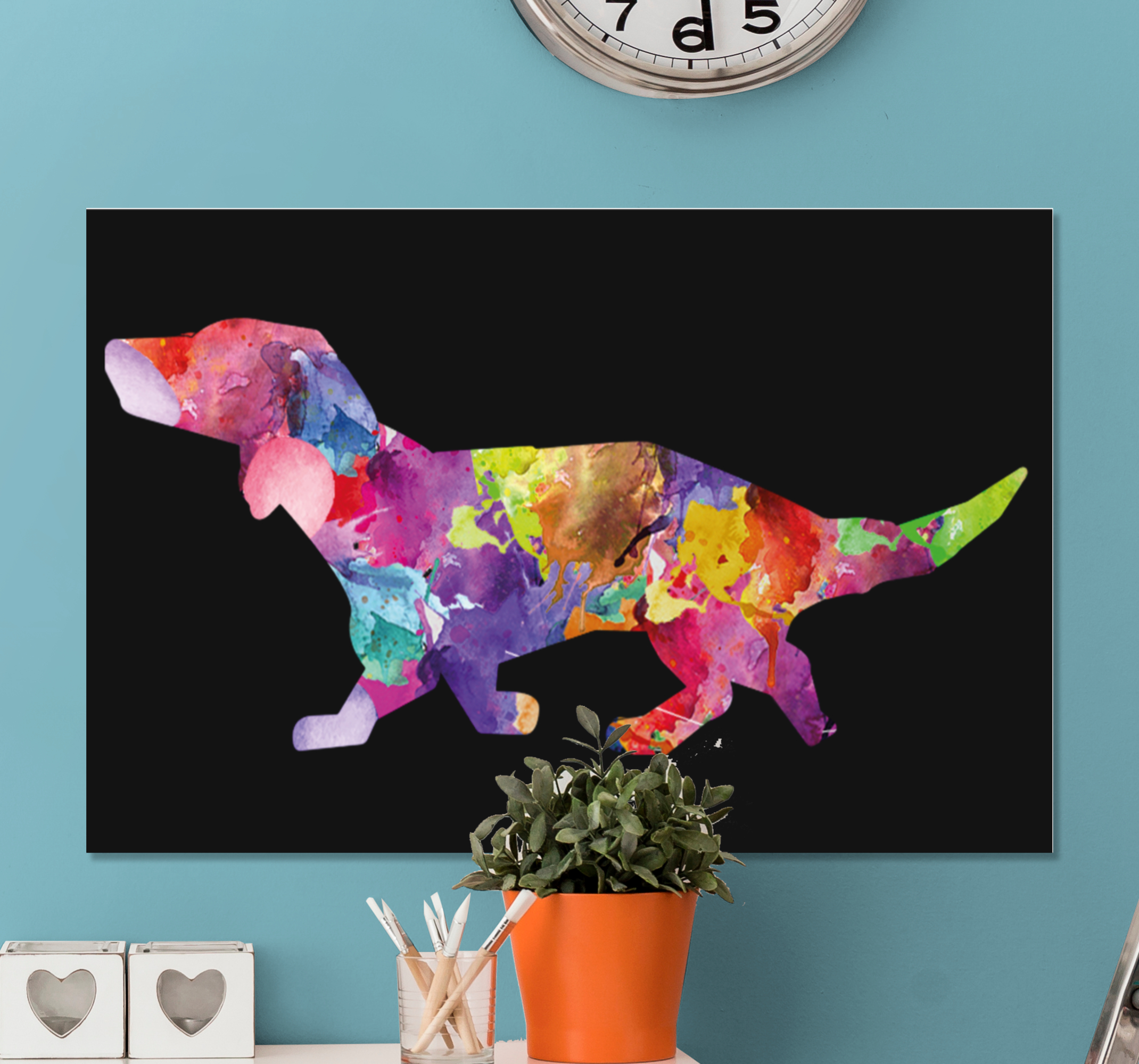 Cuadro decorativo moderno Pintura de perro colorido en negro