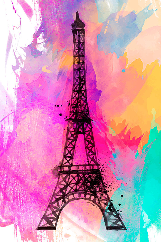 Cuadro de ciudades Torre Eiffel fondo multicolor - TenVinilo