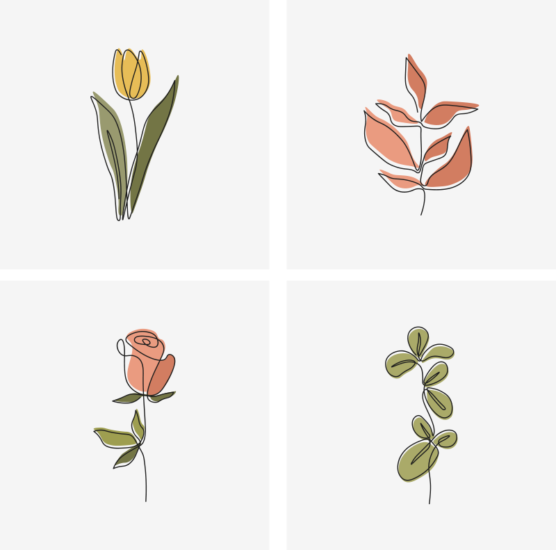 Cuadro flores minimalistas cuadríptico - TenVinilo