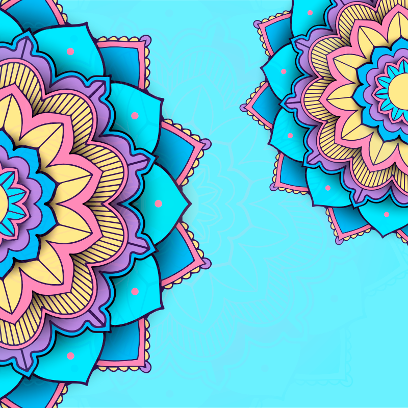 Two colorful patterned mandala print wall art