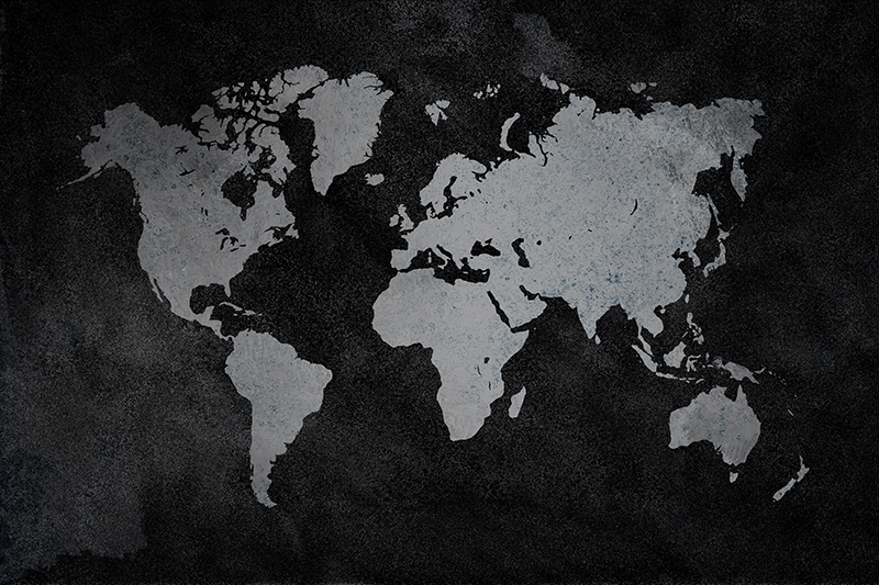 Tableau noir et blanc carte du monde minimaliste