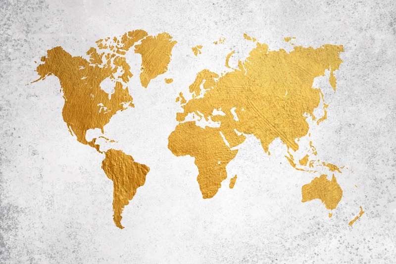 Quadro con cornice, Mappa del mondo in diversi colori - 30x20