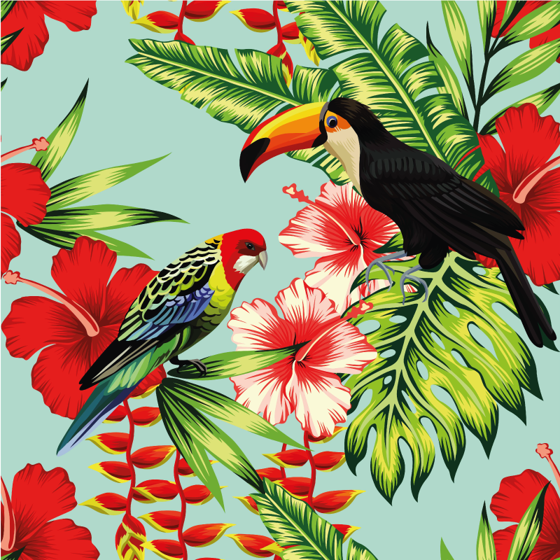Cuadro de pájaros Flores rojas tropicales - TenVinilo