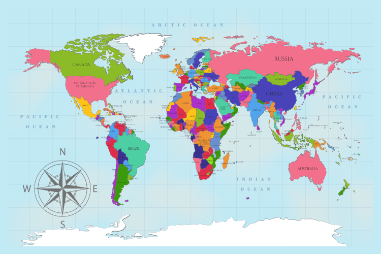 Cuadro mapa mundi Mapa del mundo azul - TenVinilo