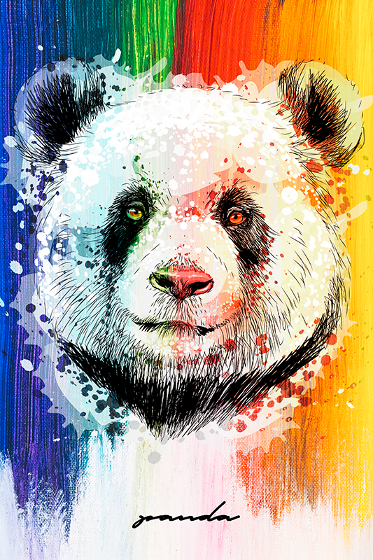 Urso Panda Desenhado à Mão Com Arco-íris Desenho De Impressão Em