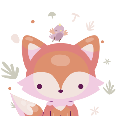 Cute baby fox cartoon pink bird wall pictures for nursery - TenStickers