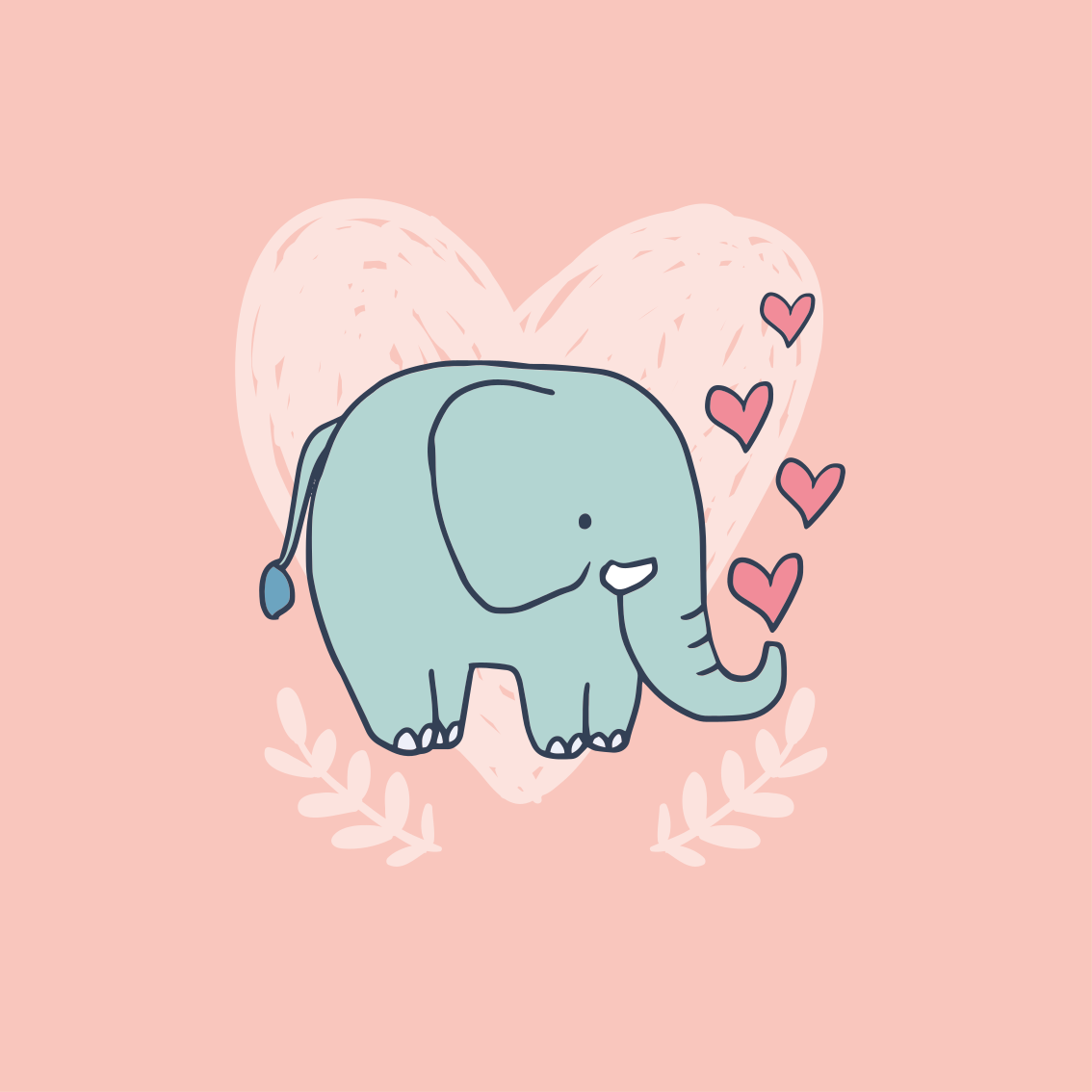 Cute elephant blowing hearts from snout wall pictures for nursery -  TenStickers