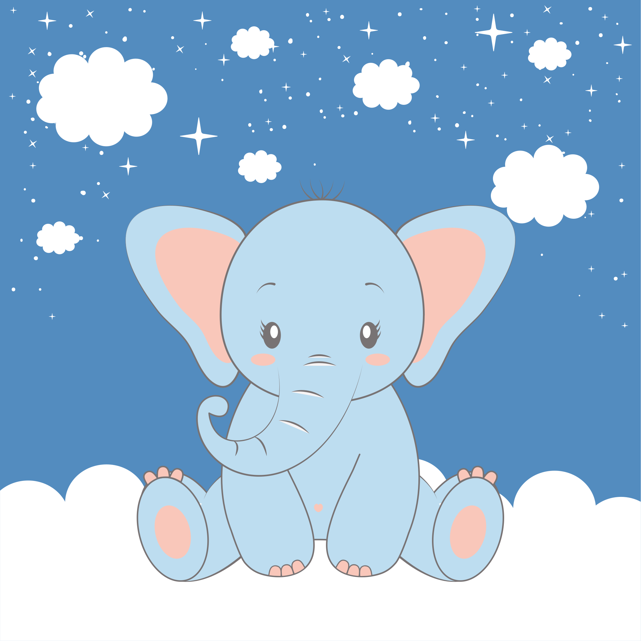 Quadro para quarto bebê Bebê fofo desenho de elefante azul - TenStickers