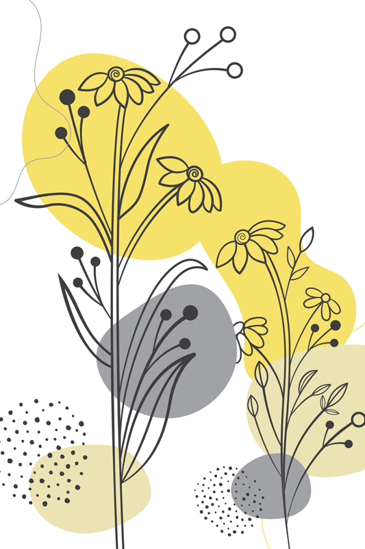 Cuadro ilustración floral colorido y abstracto, estilo nórdico