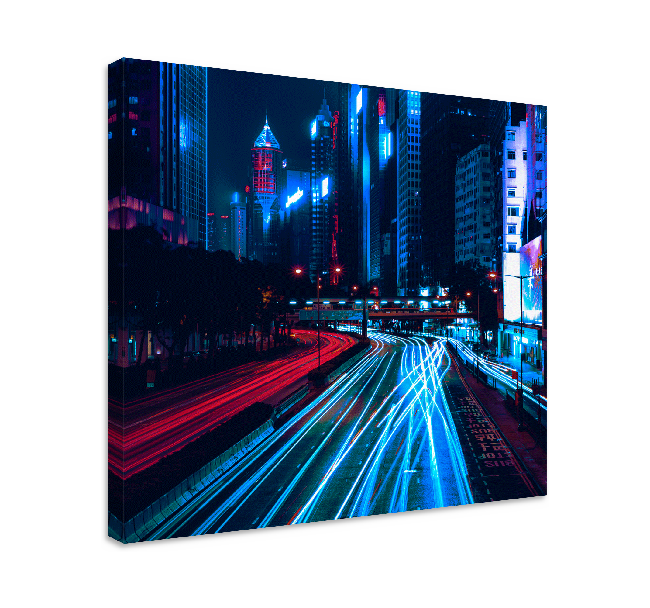 City blur effect red blue landscape wall art TenStickers