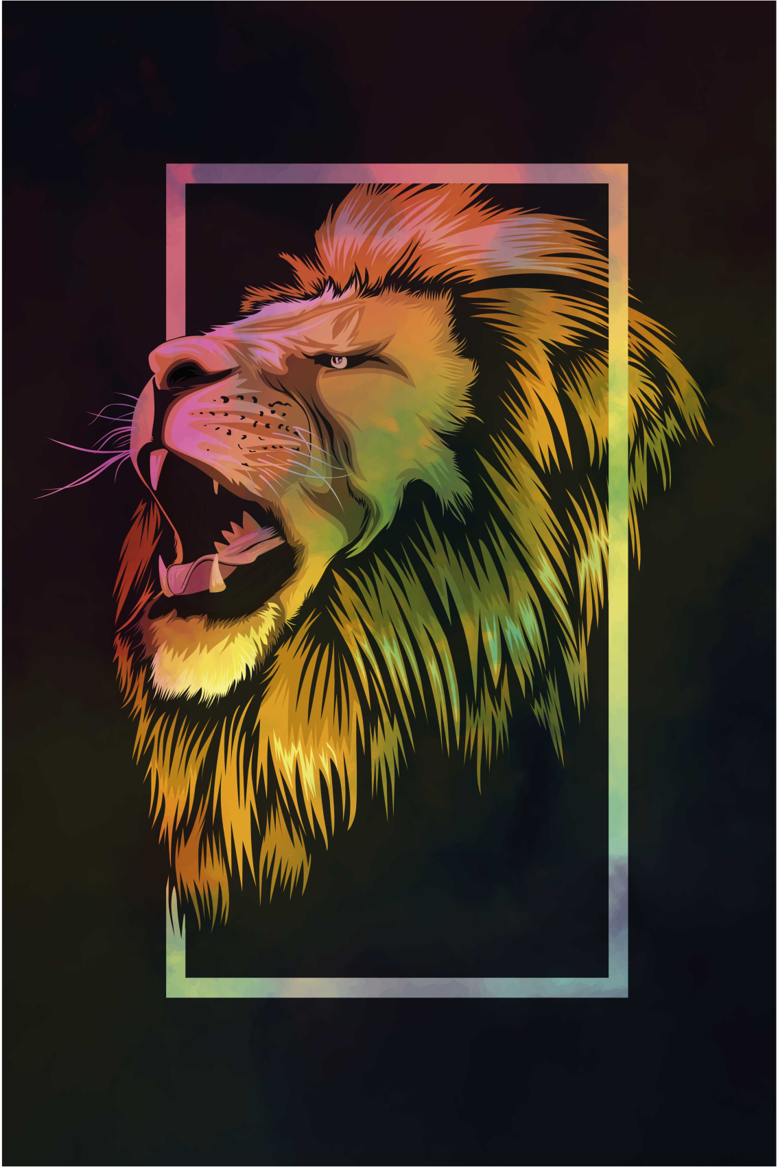 Cuadro de animales León colorido pintado - TenVinilo