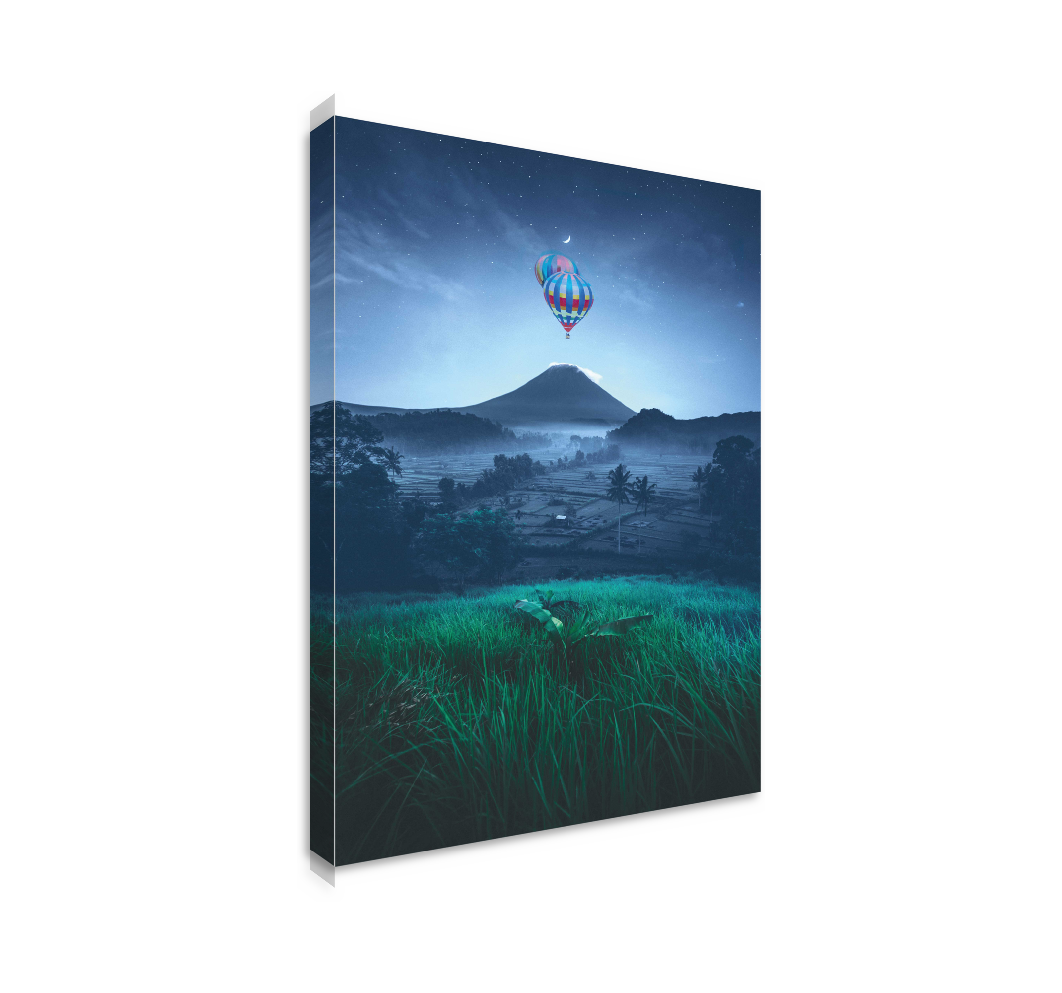 Quartos Decorativo de cidades Balões de ar quente na indonésia TenStickers. Quartos Decorativo de cidades Balões de ar quente na indonésia. Balões de ar quente em impressões em canvas da cidade da indonésia. Paisagem com elementos rurais e a cidade distante. Balão de ar quente colorido!