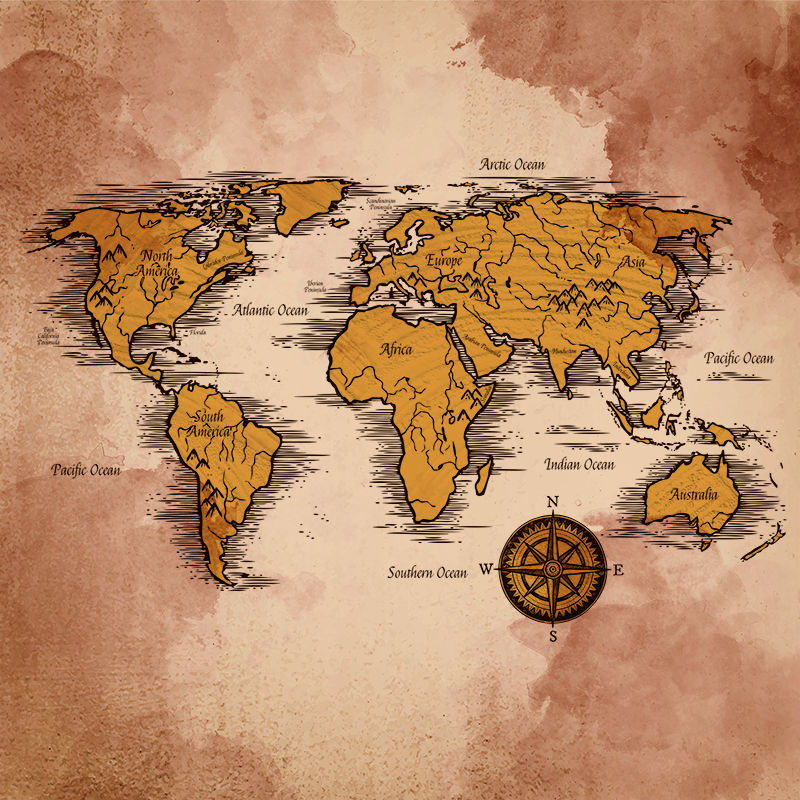Une carte du monde vintage avec une boussole on Craiyon