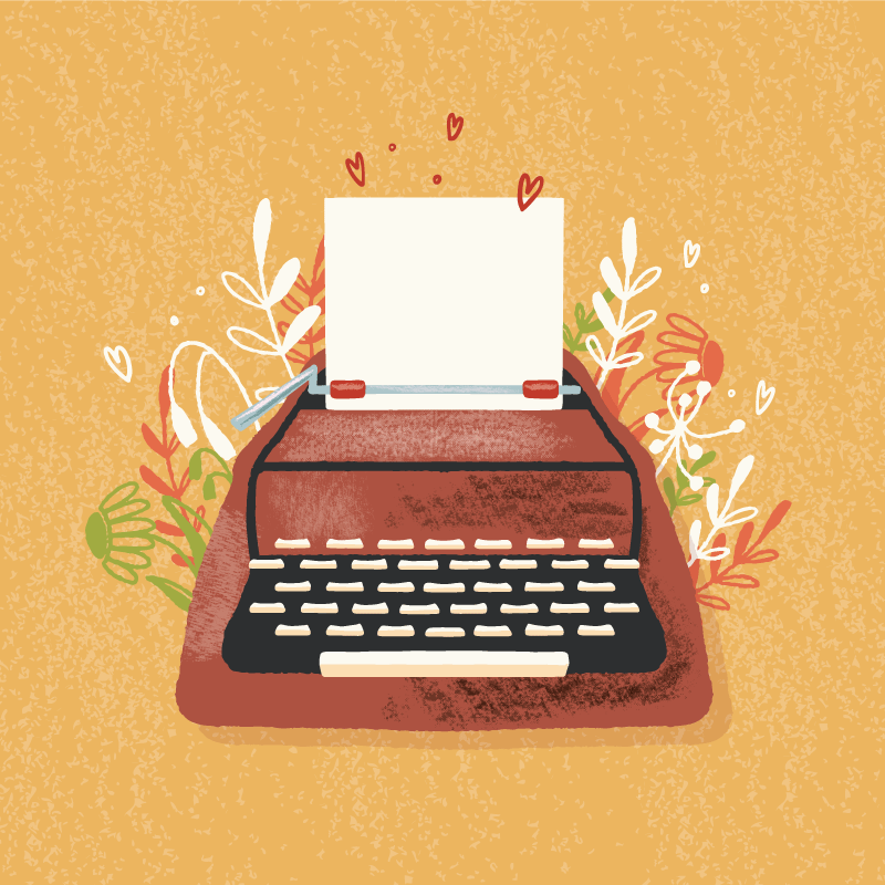 Red typewriter floral canvas - TenStickers