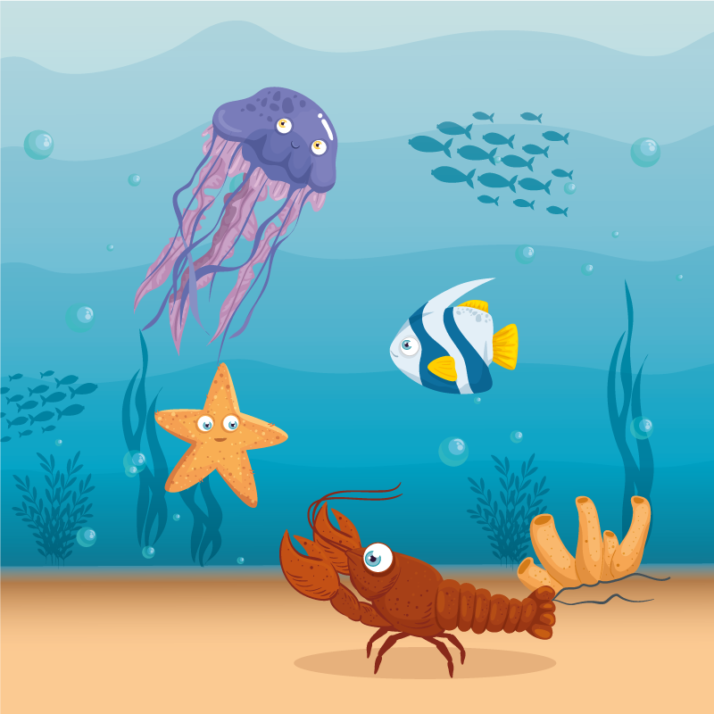 Cuadro de peces Dibujos animados de la vida del mundo marino - TenVinilo