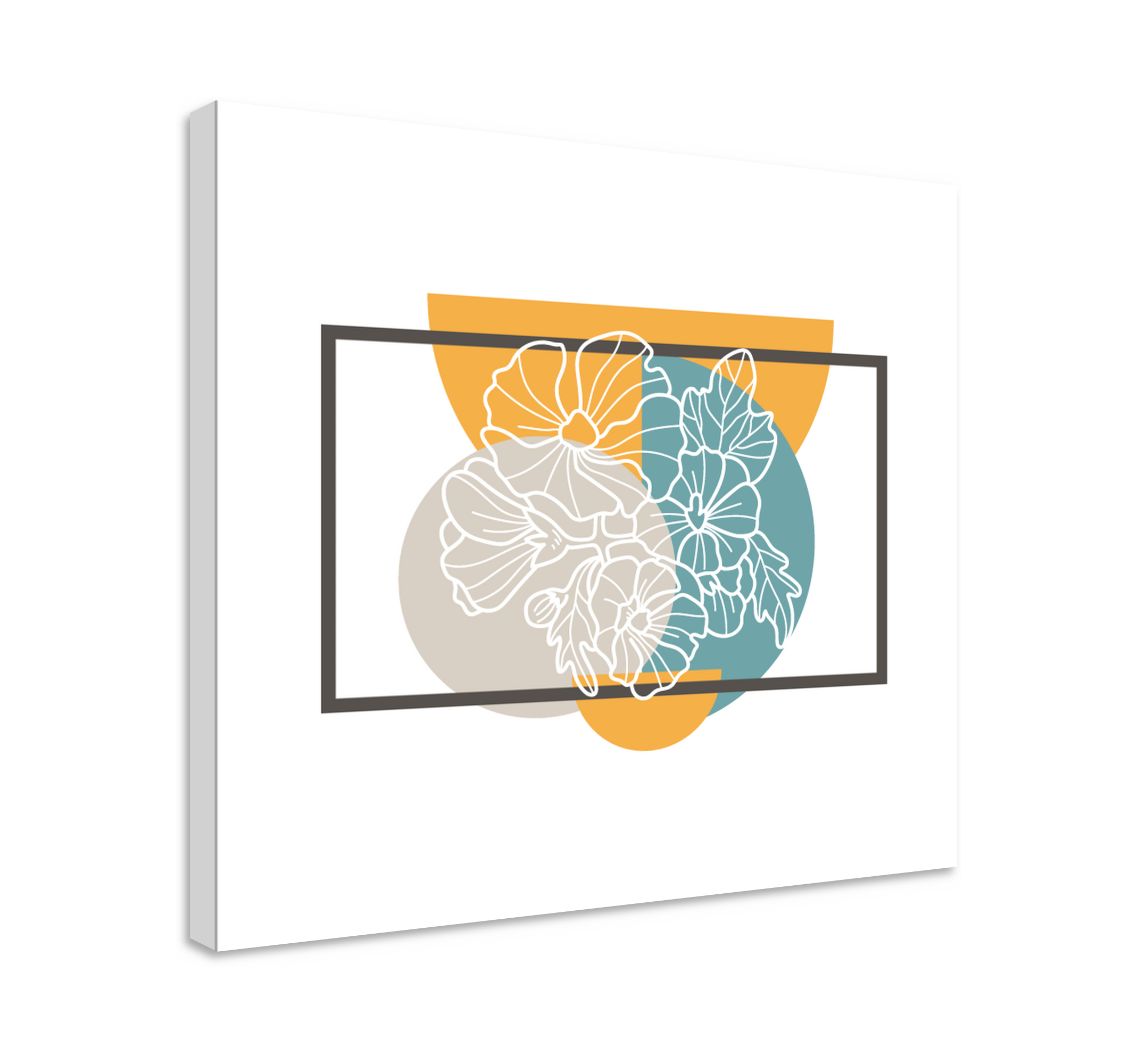 Cuadro de flores Rectángulo minimalista y flores. - TenVinilo