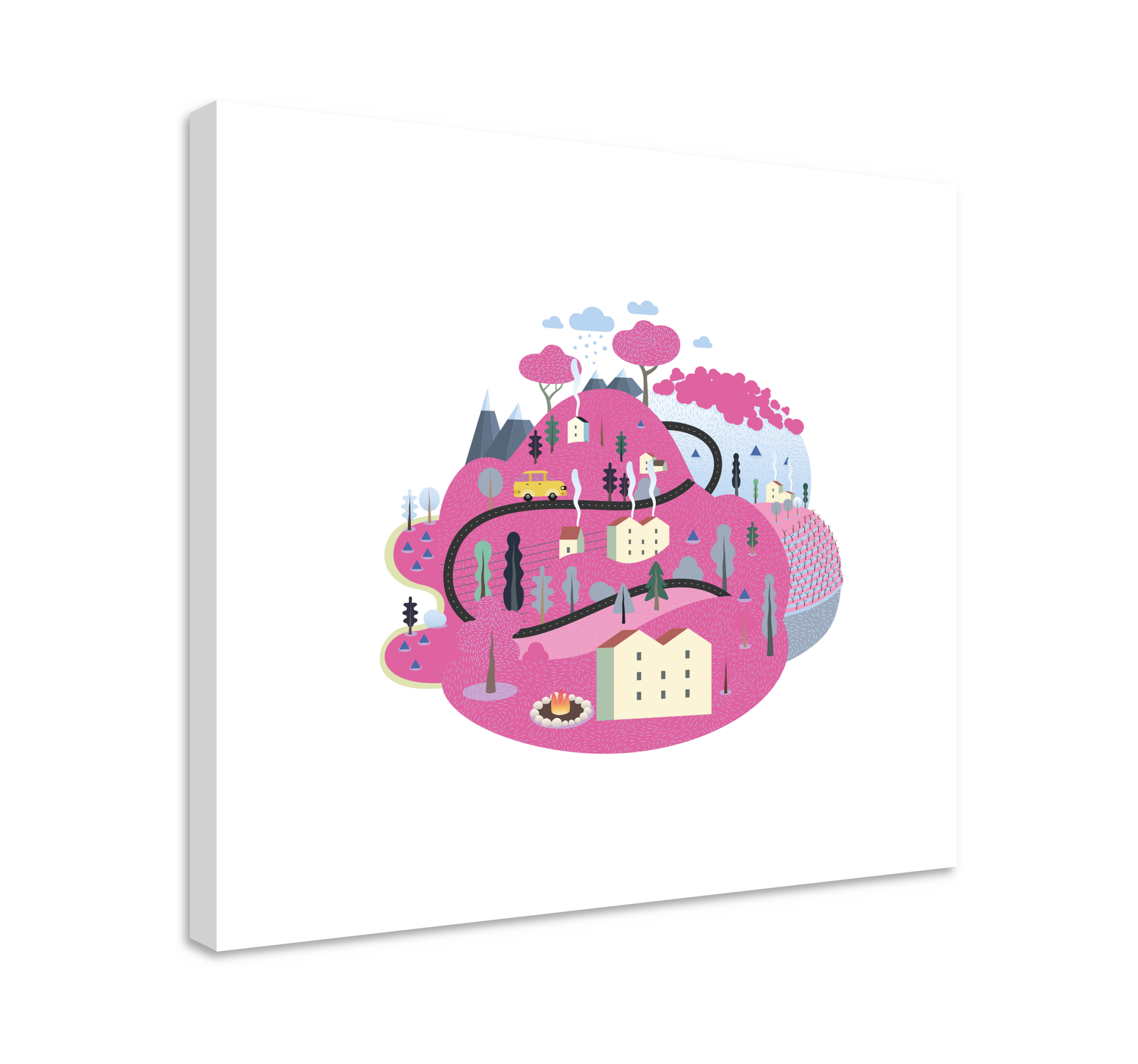 Pink mountains with houses wall pictures for nursery TenStickers