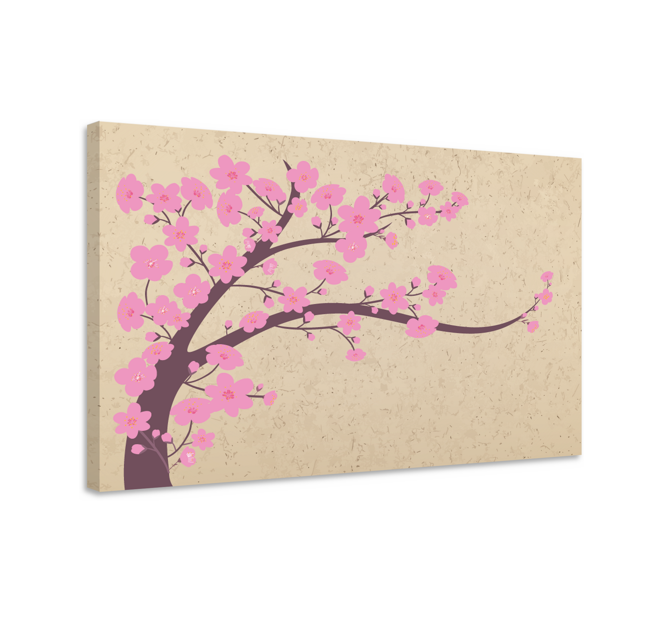 Cuadro 3d Flores rosadas con fondo beige - TenVinilo