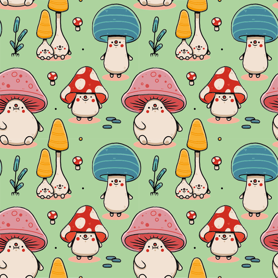 cartoon mushrooms Plant wall prints -