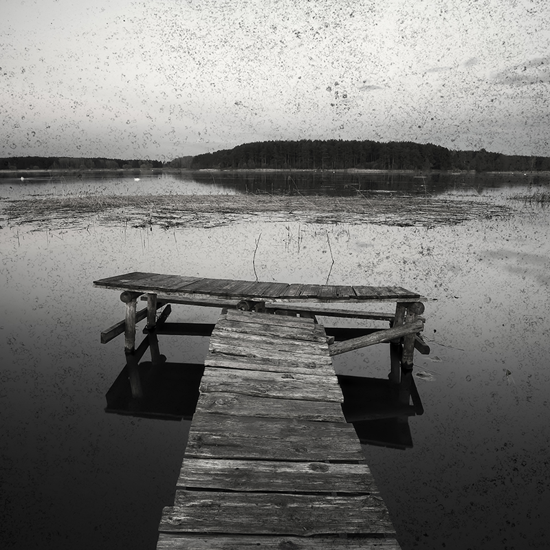 Tableau en 3d Vieux pont en bois noir et blanc TenStickers