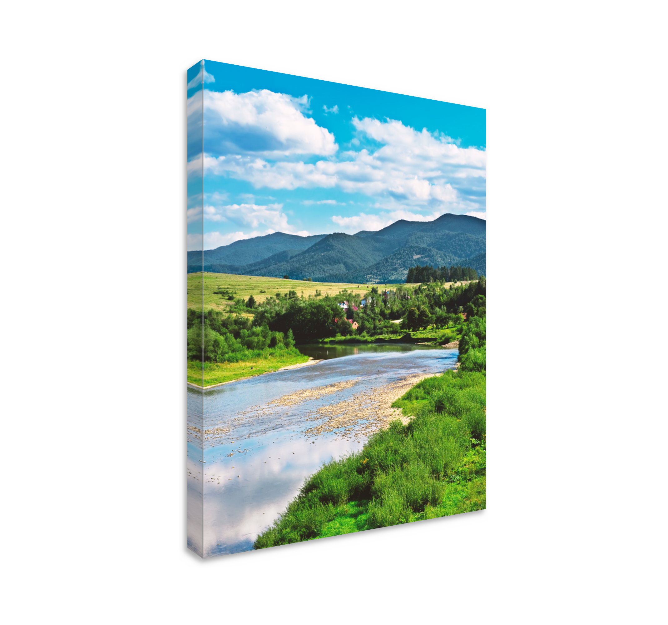 Peinture Paysage Montagnes Avec Des Arbres Et Une Riviere Tenstickers