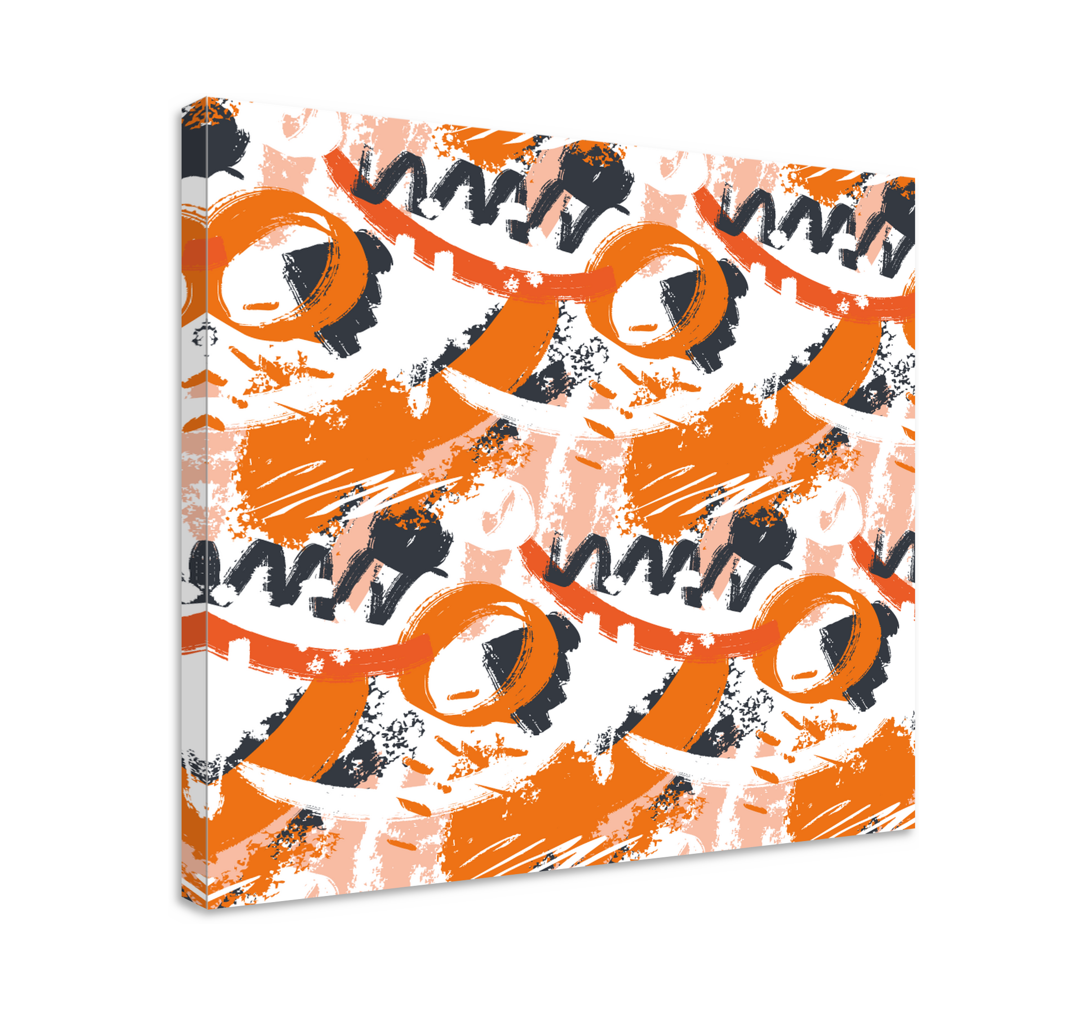 TenStickers. Quadro Decorativo abstrato Pinceladas abstratas de aquarela laran. Tela de traço aquarela laranja abstrato. Padrão laranja, cinza e preto de formas geométricas. Obtenha remessa imediata.