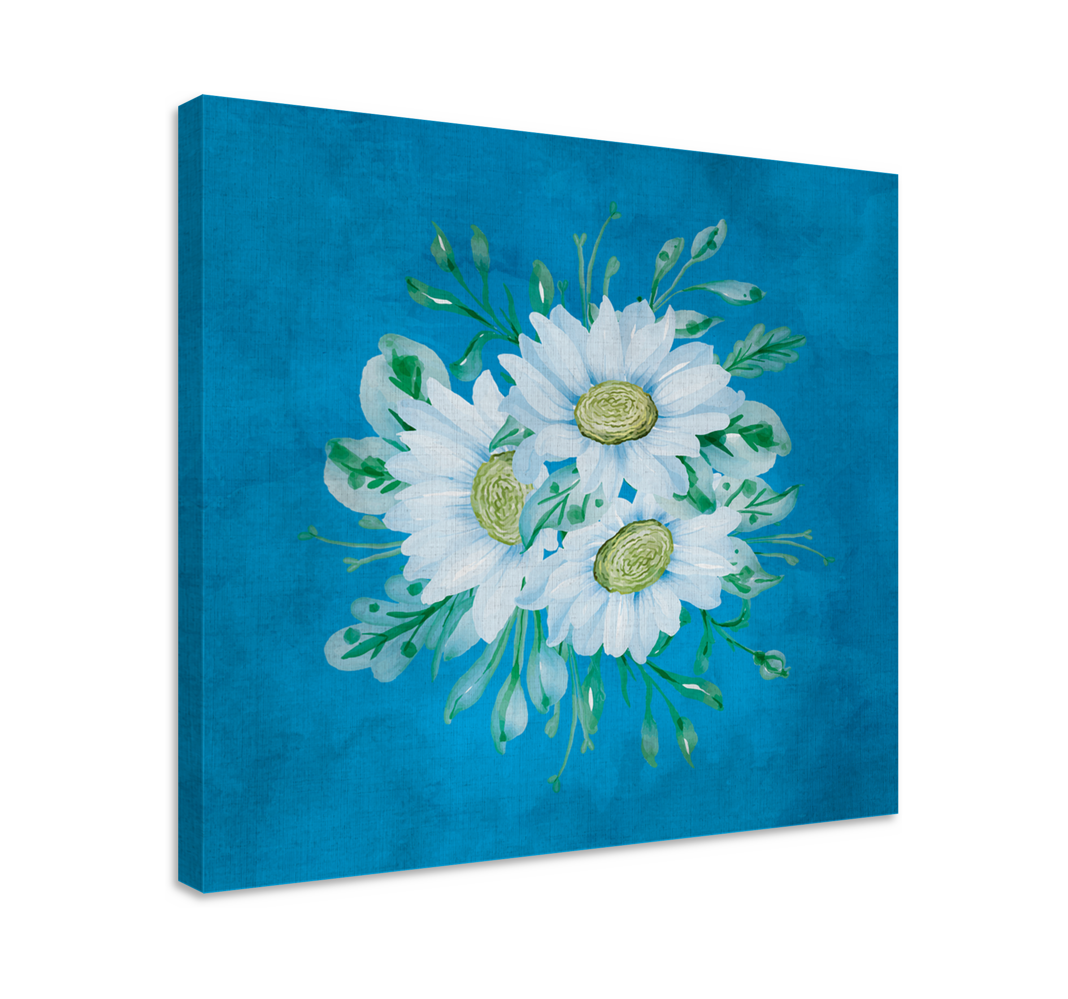 White flowers on blue background flower canvas - TenStickers