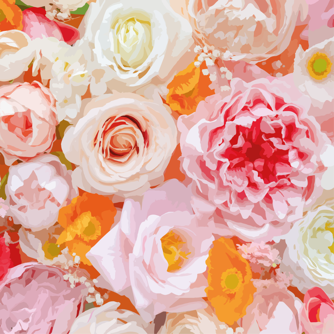 Cuadro flores Rosas en diferentes colores pastel - TenVinilo