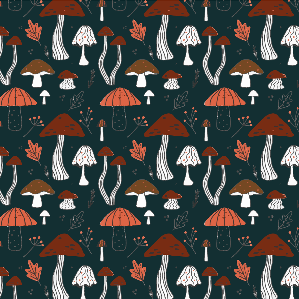 Blue mushroom pattern Plant wall prints - TenStickers