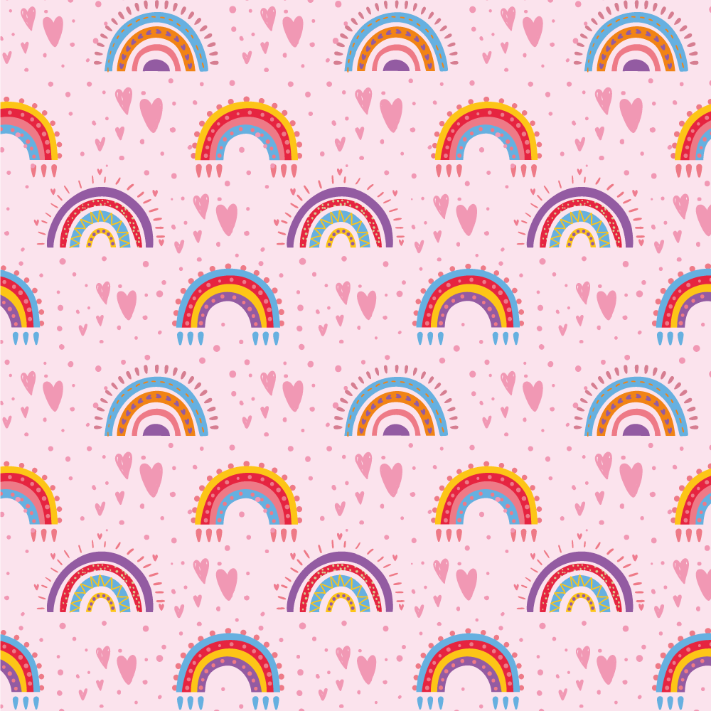 Papel pared infantil Puntos rosados y arcoiris de colores - TenVinilo