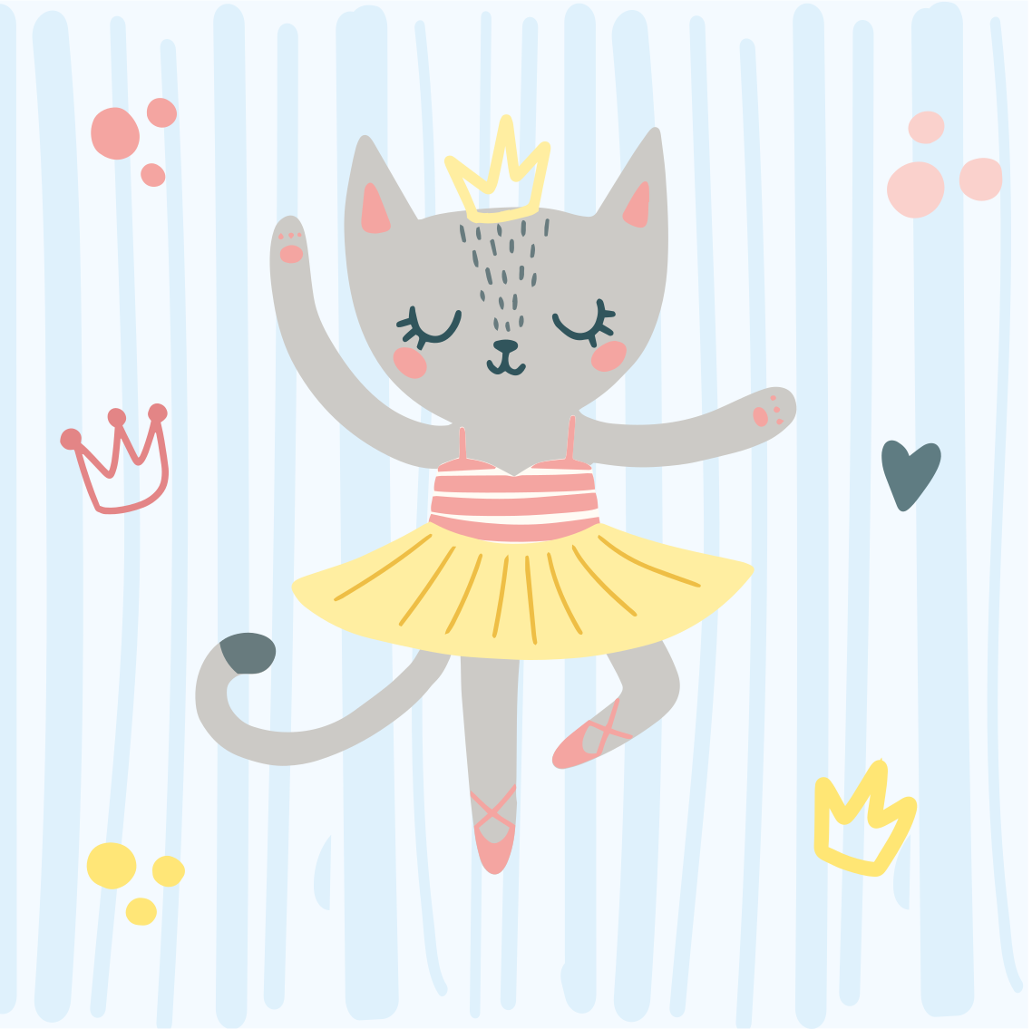 Cuadro para niños Dibujos animados de bailarina de gato - TenVinilo