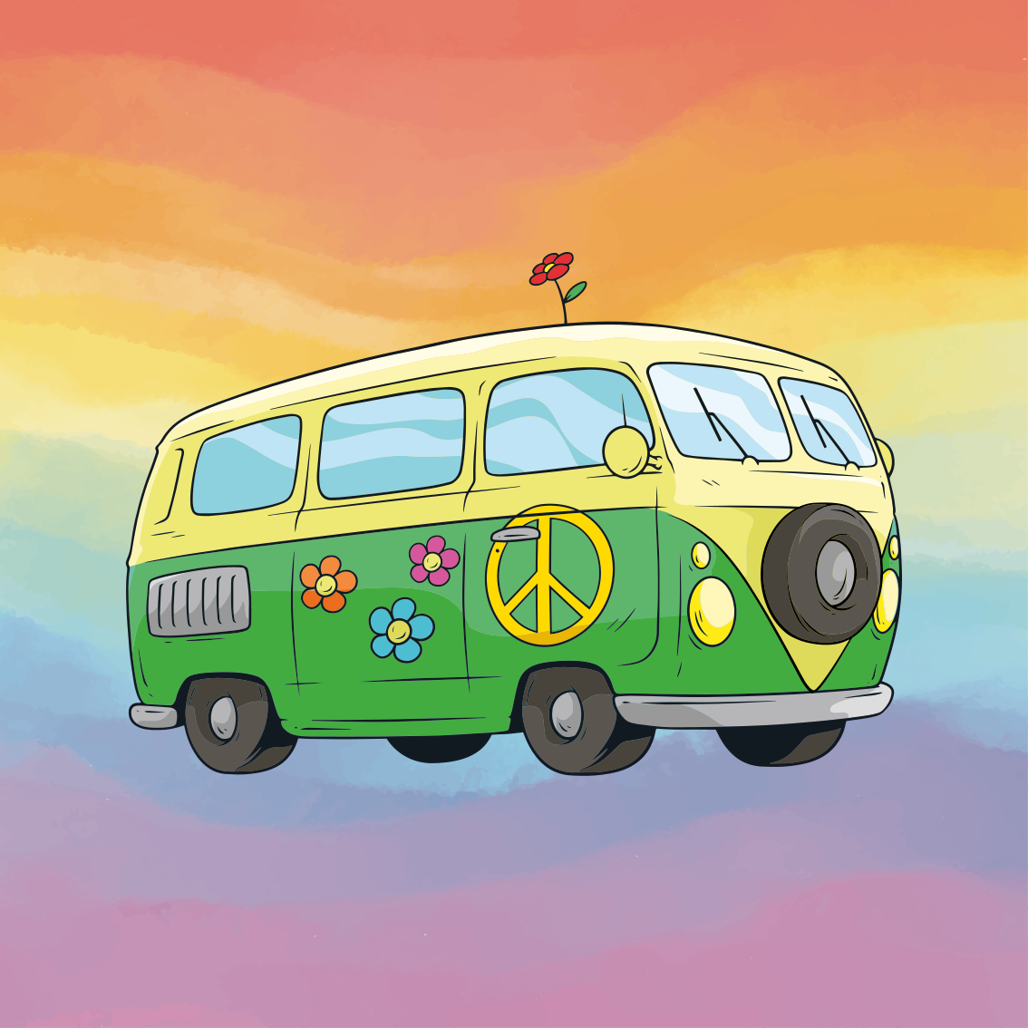 Cuadro retro vintage Autobús hippie con muchos graffitis - TenVinilo