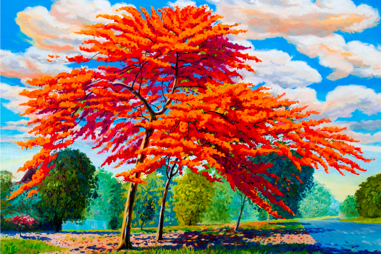 Cuadro estilo elegante Pintura al óleo de varios árboles