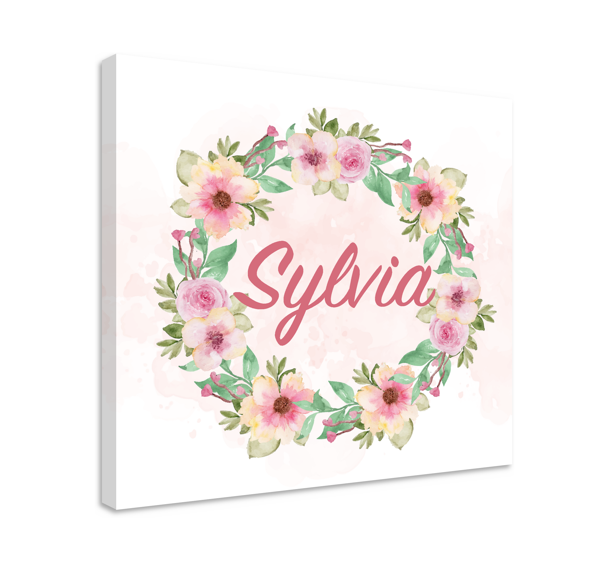 Leinwandbild Aquarellblumen mit personalisiertern Namen - TenStickers