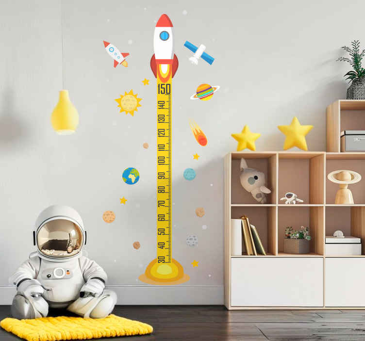Ruimte racket muursticker groeimeter