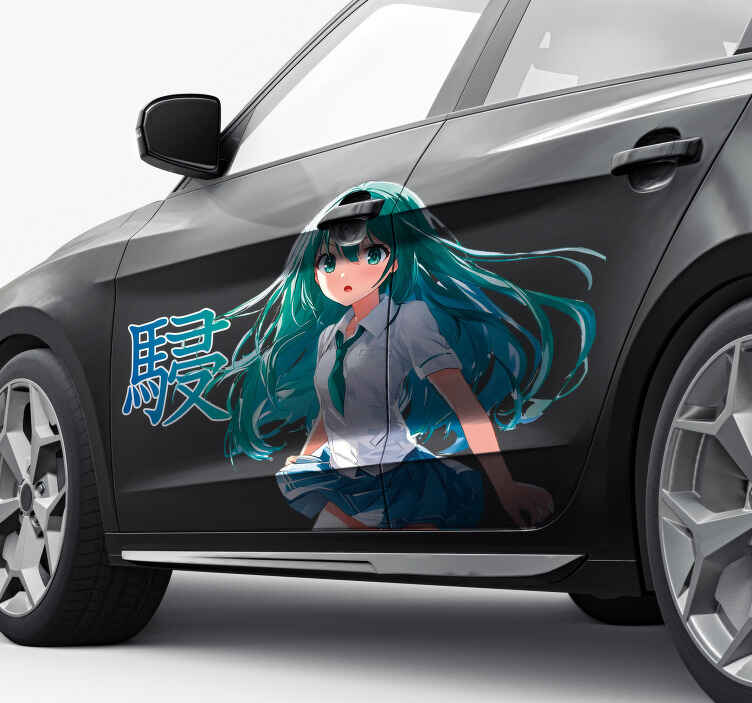 Manga girl with green hair car sticker