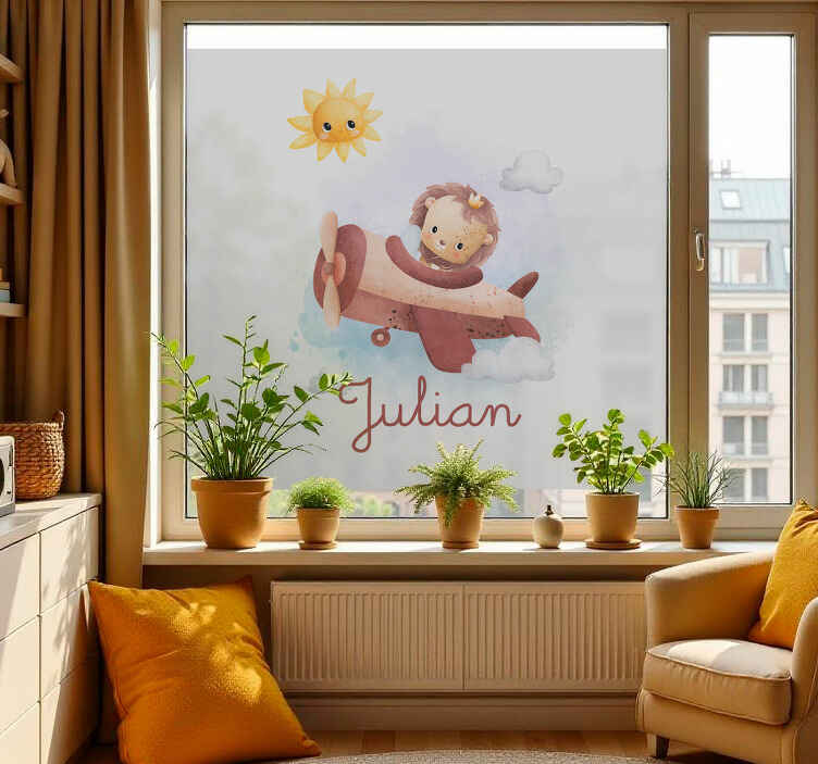Vliegende leeuw met naam Raamsticker - TenStickers