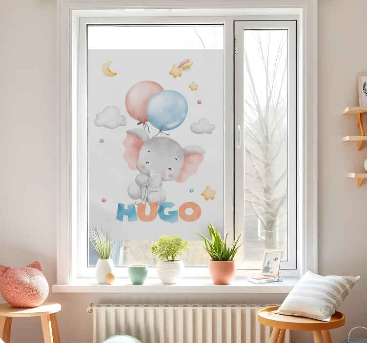 Aquarel olifant met naam Raamsticker - TenStickers