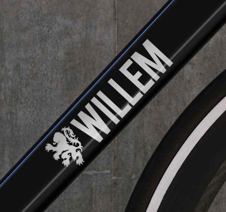 Vlag en naam in zilver Fiets naamsticker - TenStickers