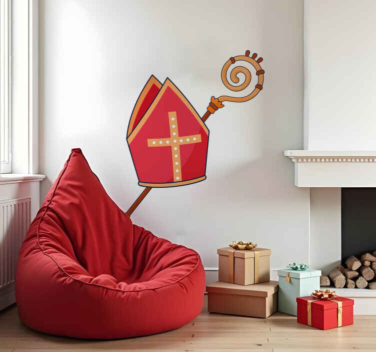 mijter en staf icoon sinterklaas sticker - TenStickers