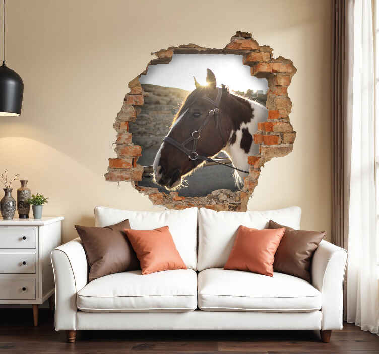 3d wall sticker horse breaking through wall - TenStickers