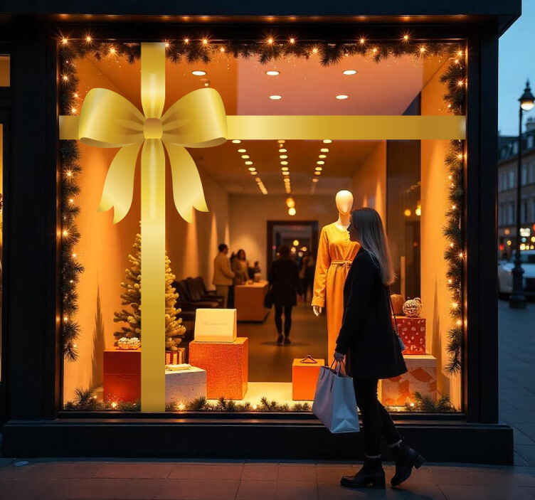 golden gift bow shop window sticker - TenStickers