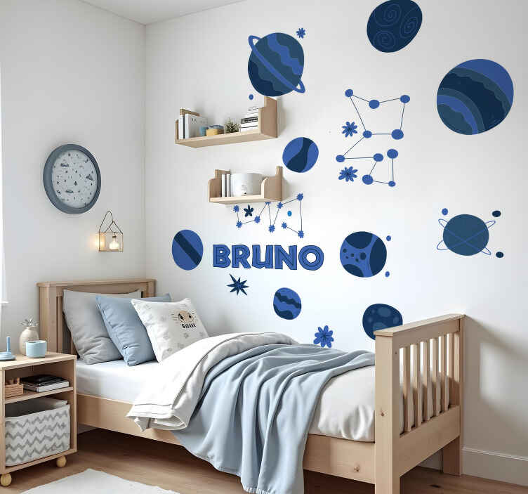 Nálepka na stenu modré prvky astronómie s názvom - Tenstickers