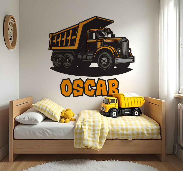 Sticker Spielzeug personalisierter orangefarbener bau-lkw - TenStickers