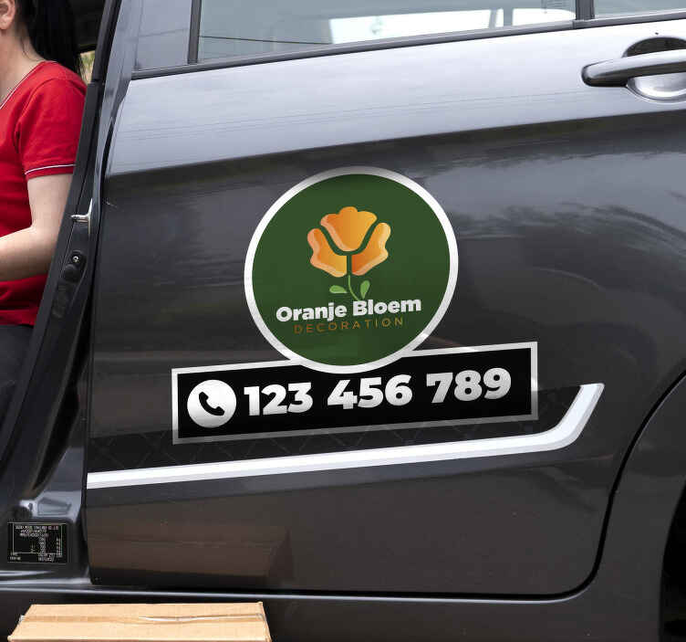 Gepersonaliseerd logo en telefoonnummer autosticker - TenStickers