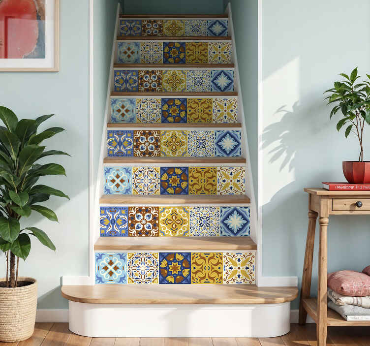 Sticker escalier carreaux espagnols colorés - TenStickers